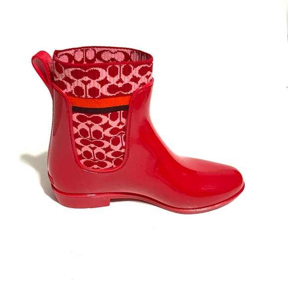 COACH Rivington Rain Boot Bootie Red Candy Apple Rubber NEW Women’s 8 - Picture 7 of 11